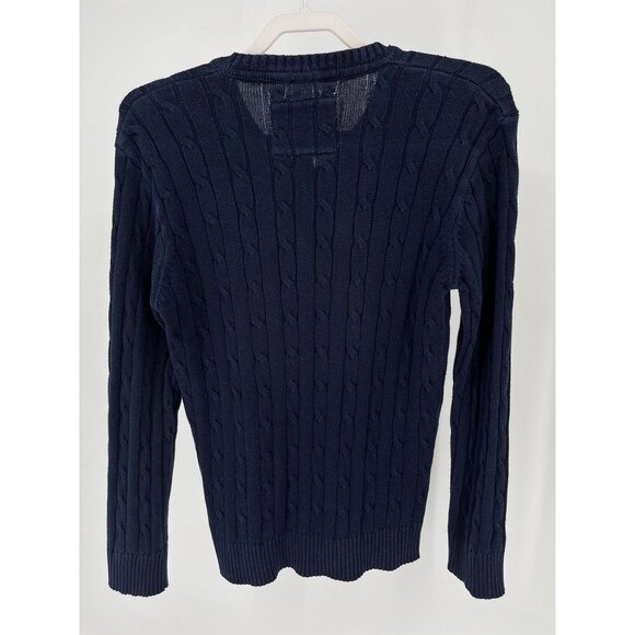 Abercrombie & Fitch V Neck Cable Knit Sweater Navy Blue Size Medium - Picture 6 of 11